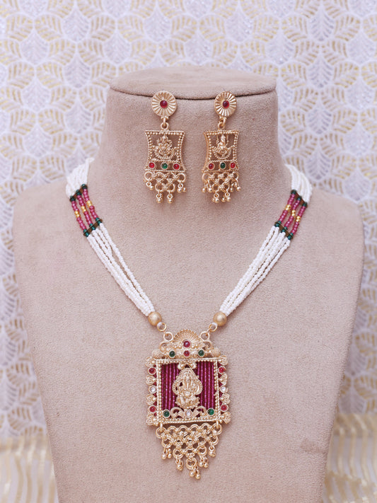 Pink Kajjali Temple Necklace Set