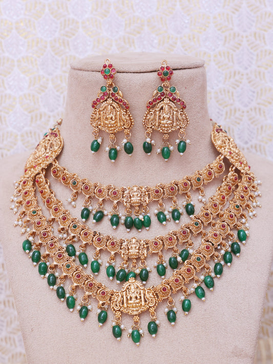 Emerald Rahuratna Temple Necklace Set