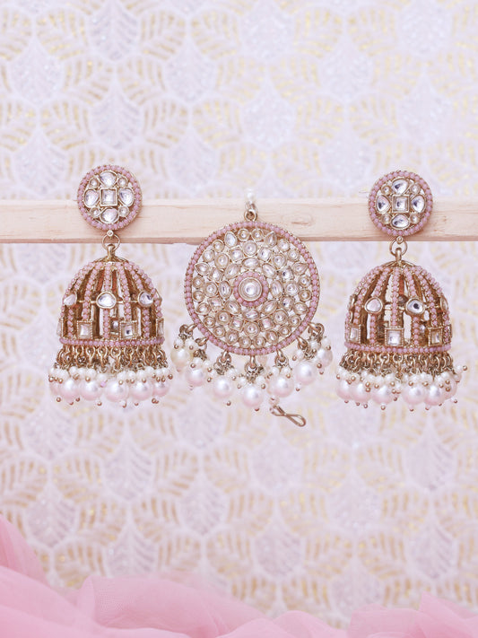 Baby Pink Farida Sahara Jhumkis with Tika