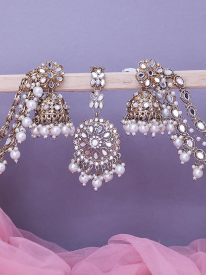 White Tama Sahara Jhumkis with Tika