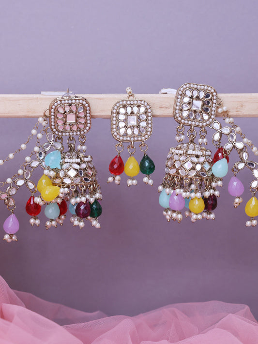 Multicolor Sabita Sahara Jhumkis with Tika