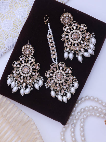 Golden laab Jhumka and Tika Set