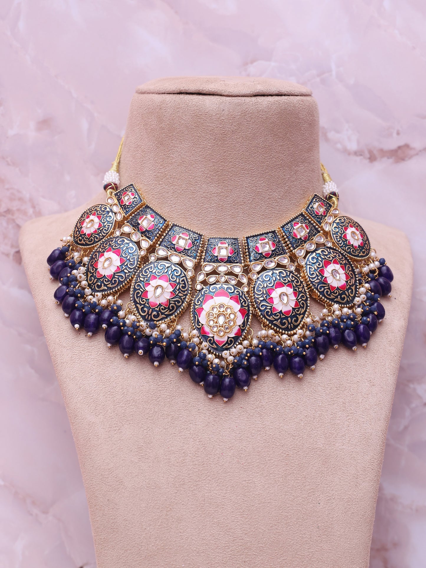 Navy Blue Ragini Necklace Set