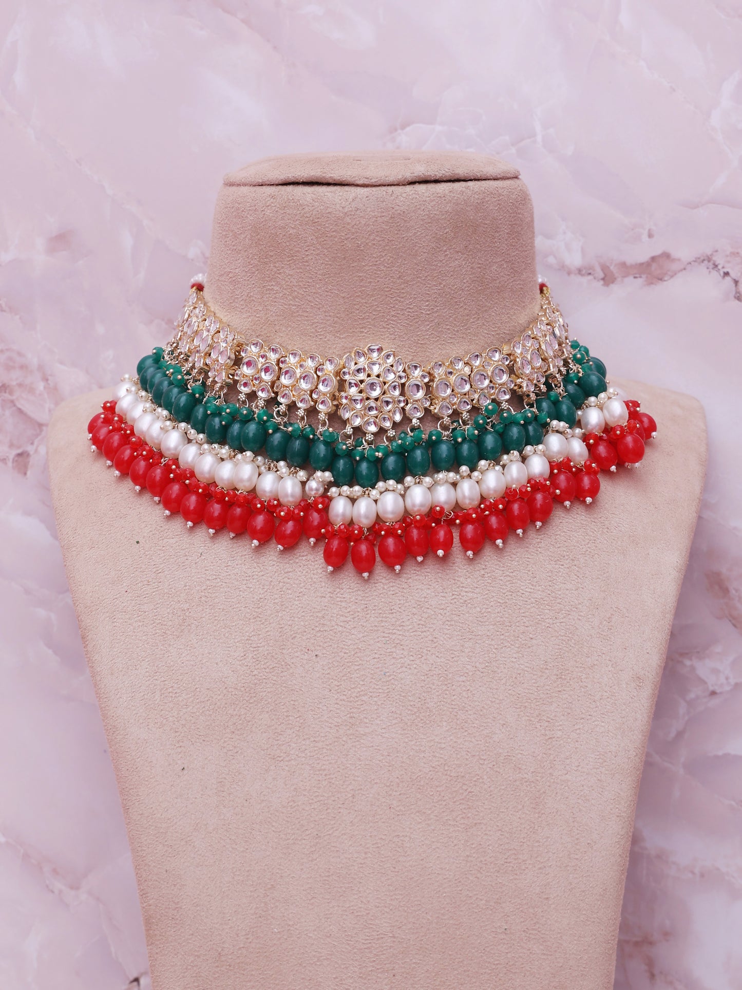 Red and Green Wahida Necklace Set