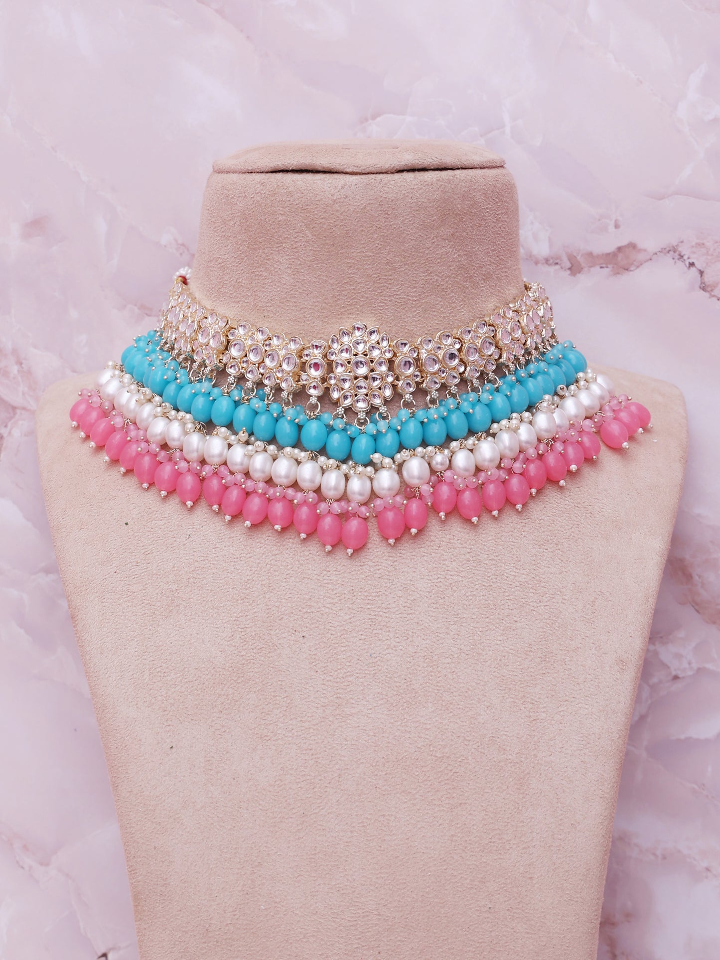 Pink and Blue Wahida Necklace Set