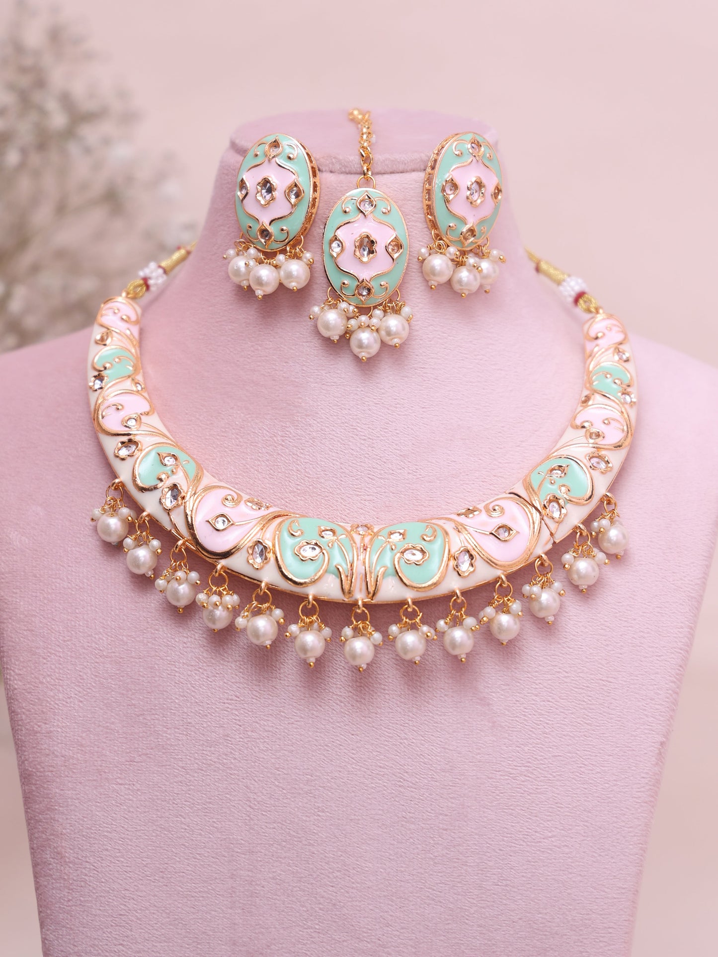 Pastel Fatma Meenakari Hasli Necklace Set