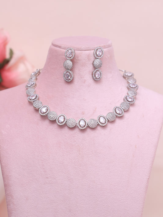 Silver Farzana AD Necklace Set