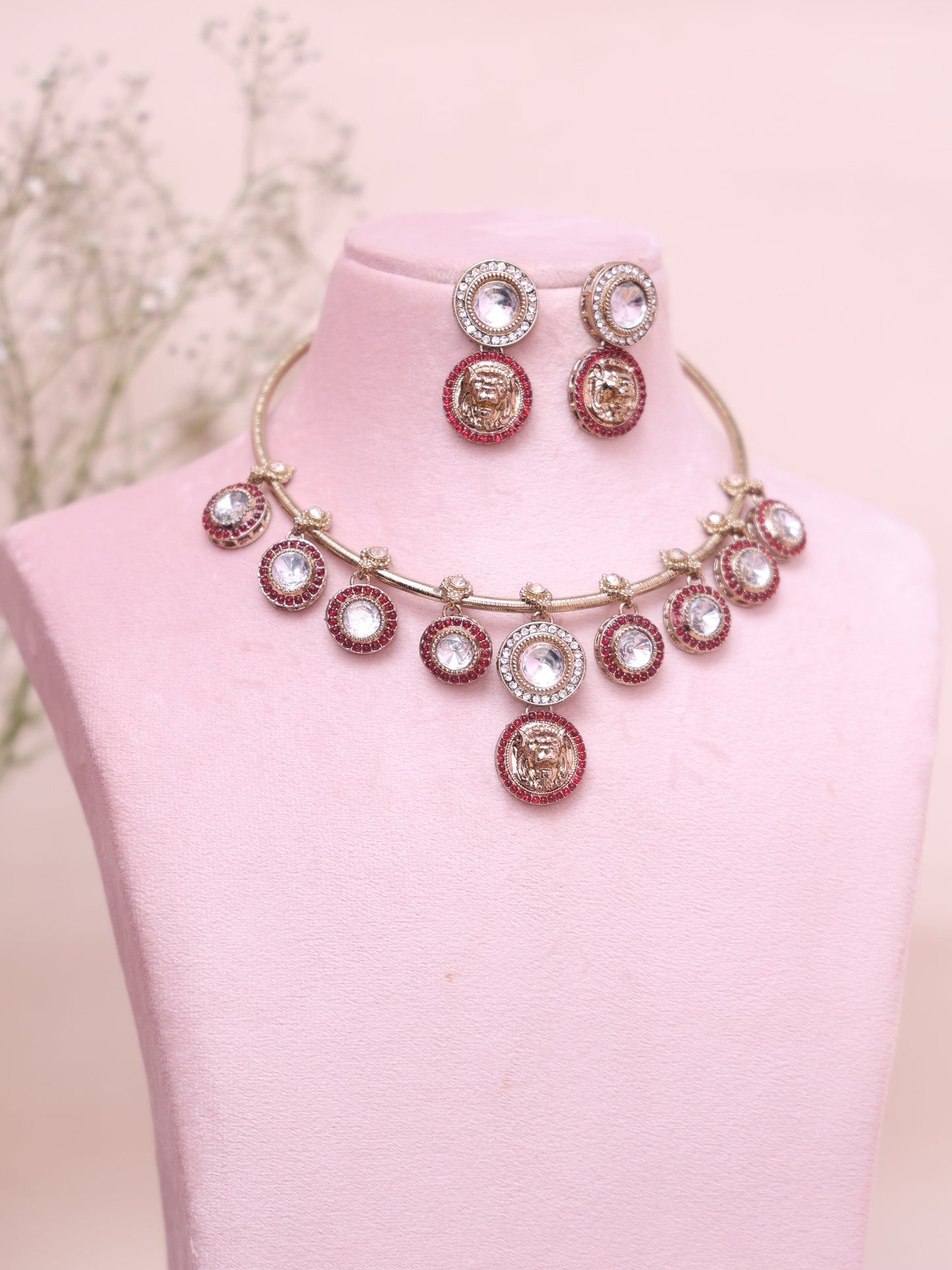 Pink Cetaki Hasli Necklace Set