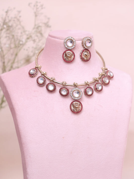 Pink Cetaki Hasli Necklace Set