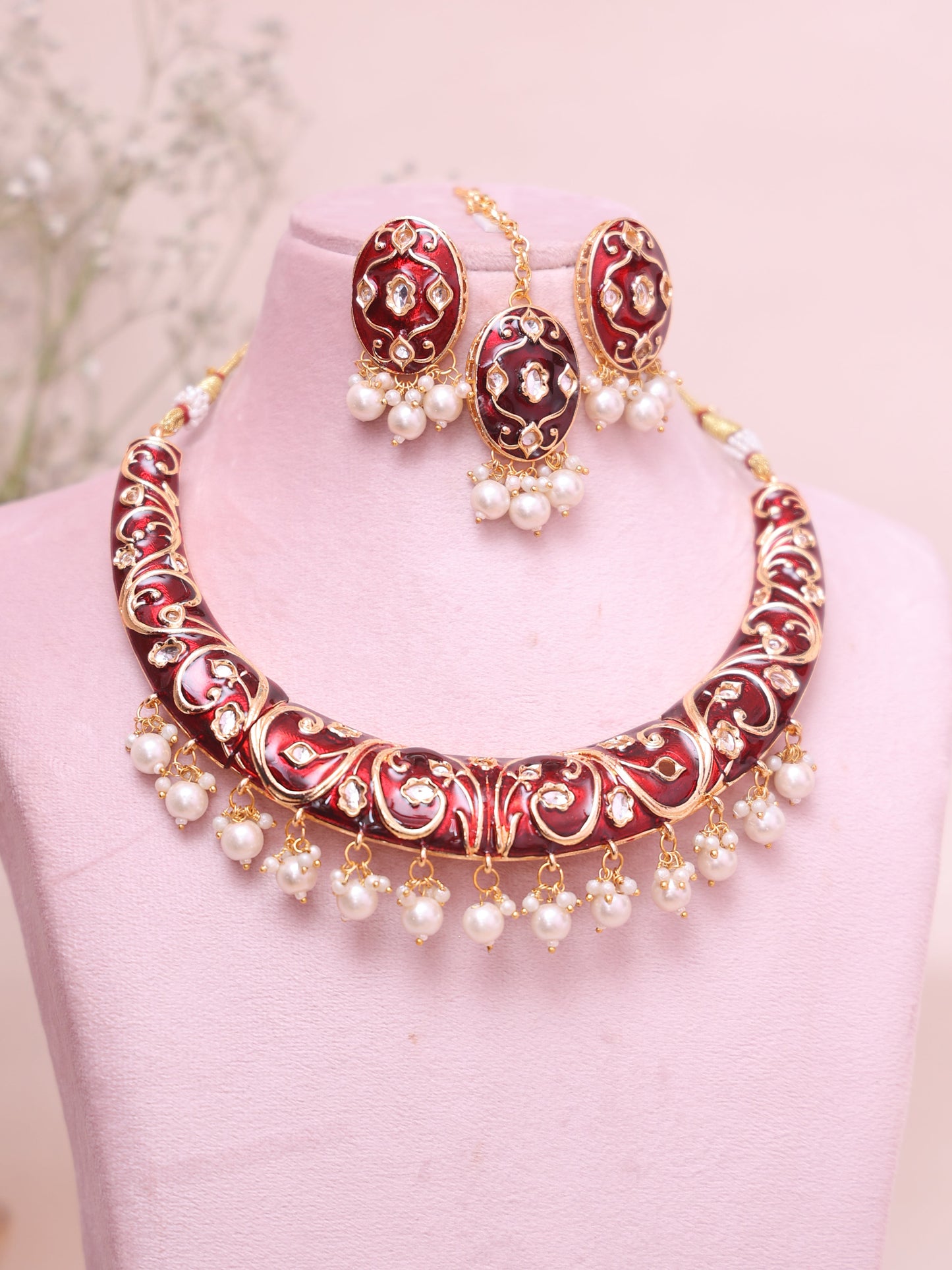 Red Fatma Meenakari Hasli Necklace Set