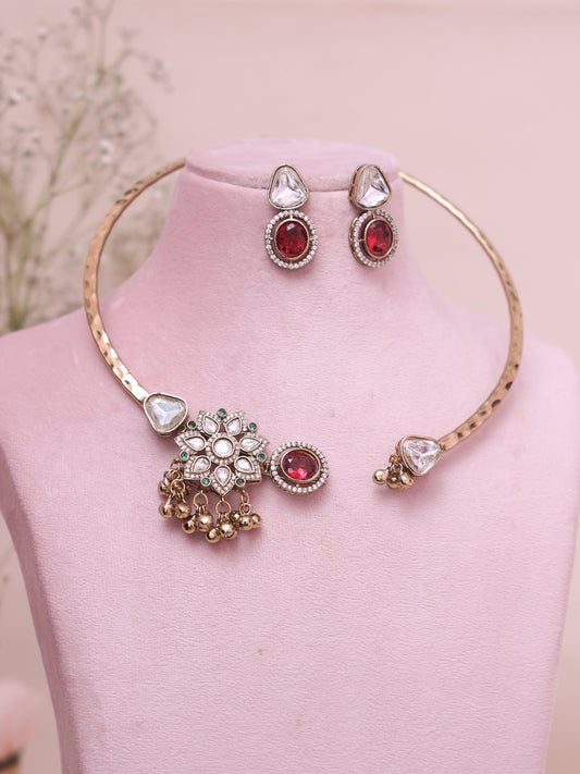 Red Pahadi Hasli Necklace Set