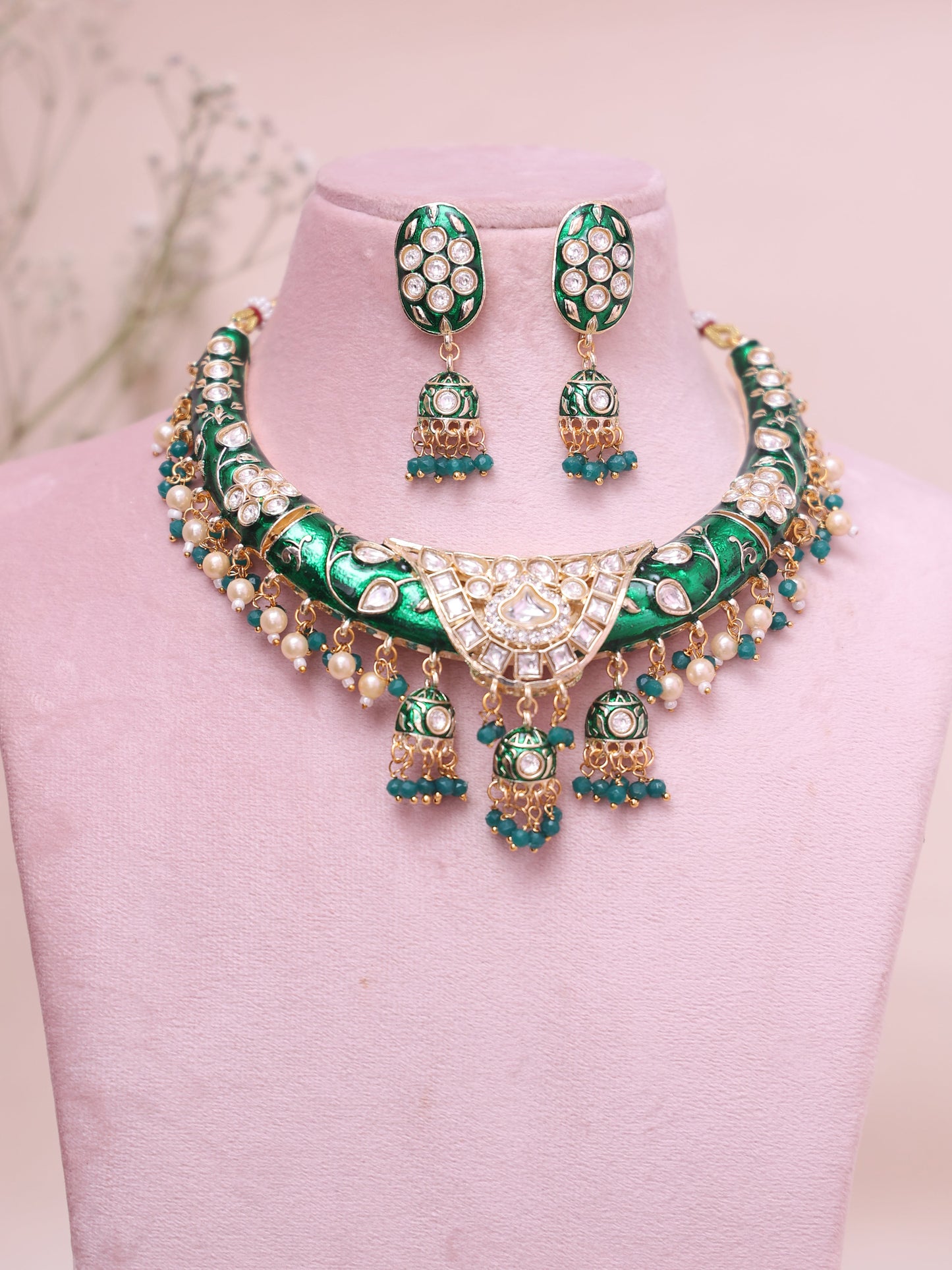 Green Sadguna Meenakari Hasli Necklace Set