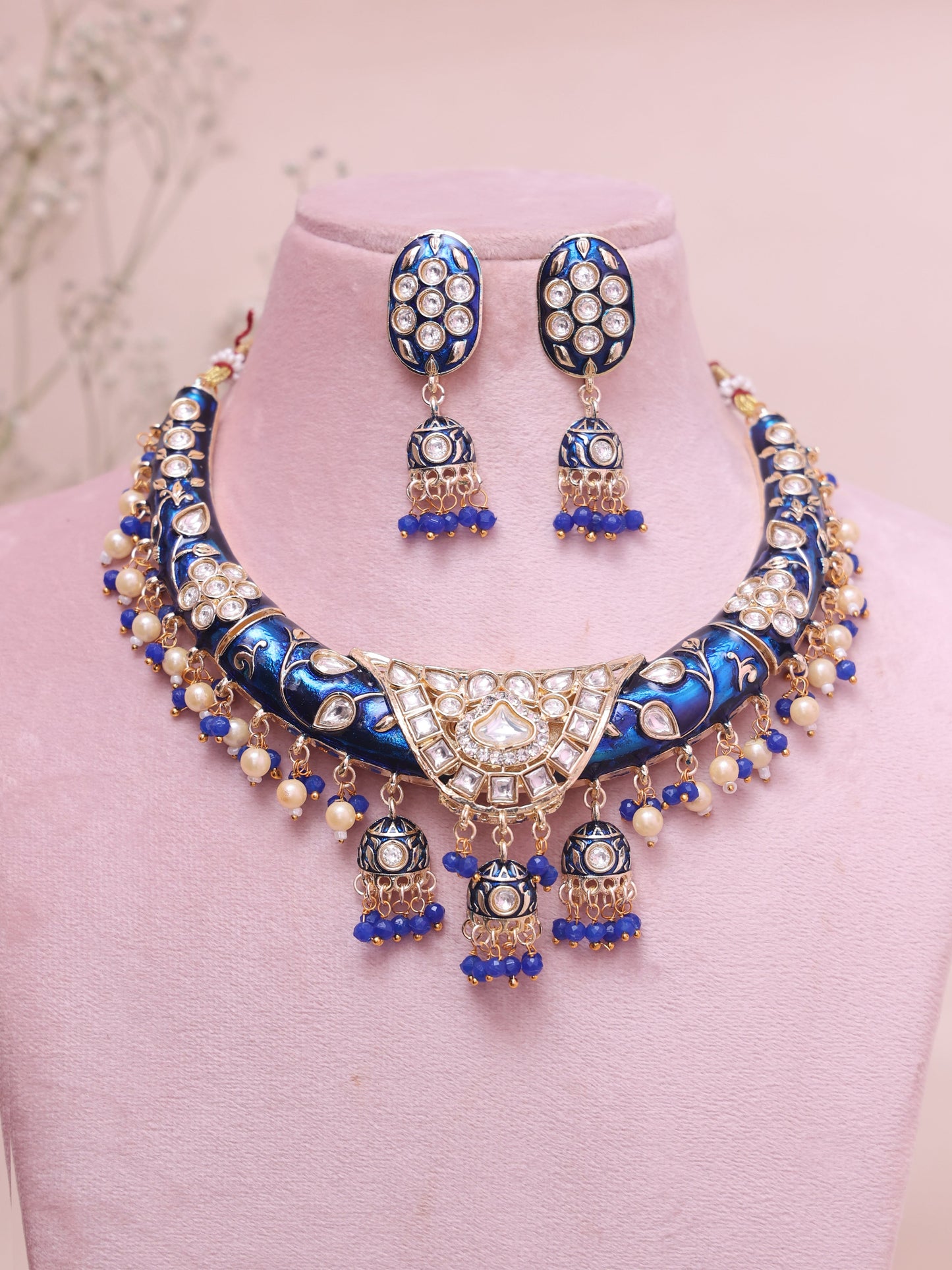 Royal Blue Sadguna Meenakari Hasli Necklace Set