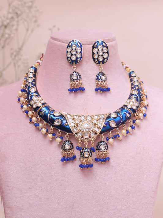 Royal Blue Sadguna Meenakari Hasli Necklace Set