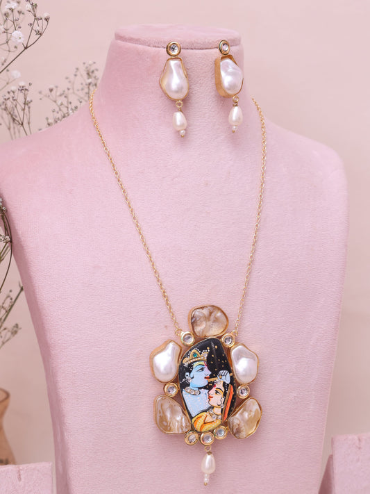 White Stone Radha Kishan Necklace Set