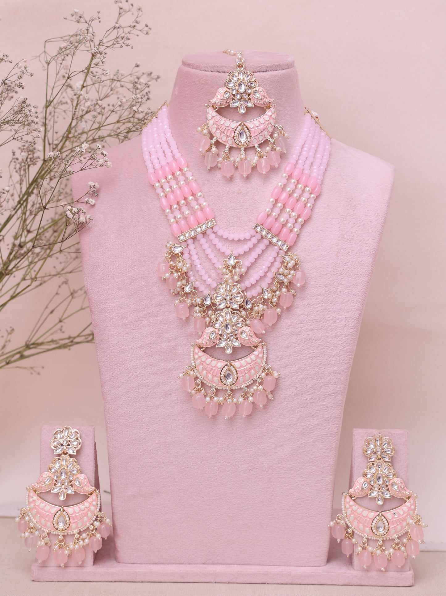 Baby Pink Ekabhakti Necklace Set