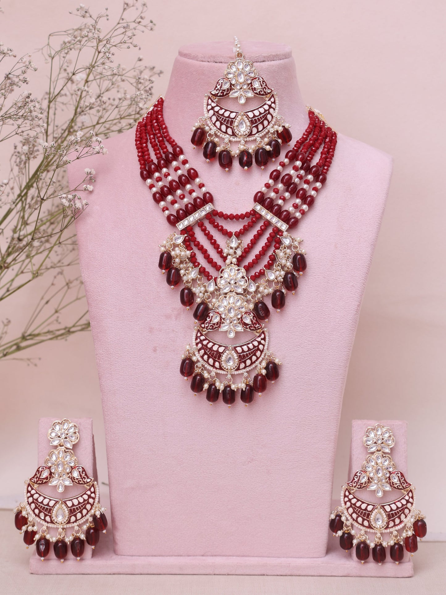 Red Ekabhakti Necklace Set