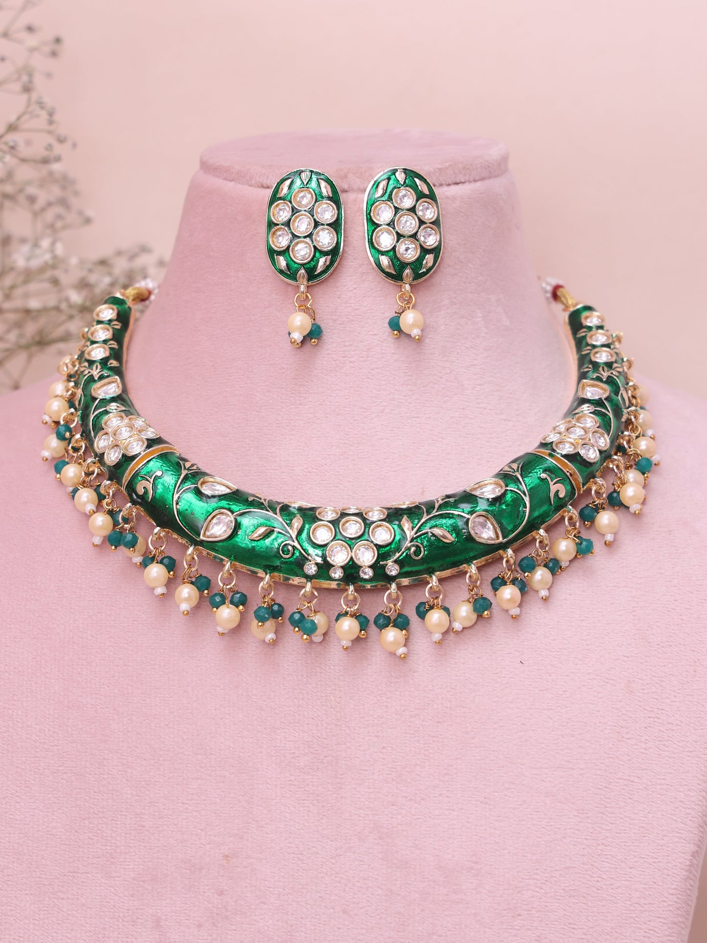 Green Fawiza Meenakari Necklace Set