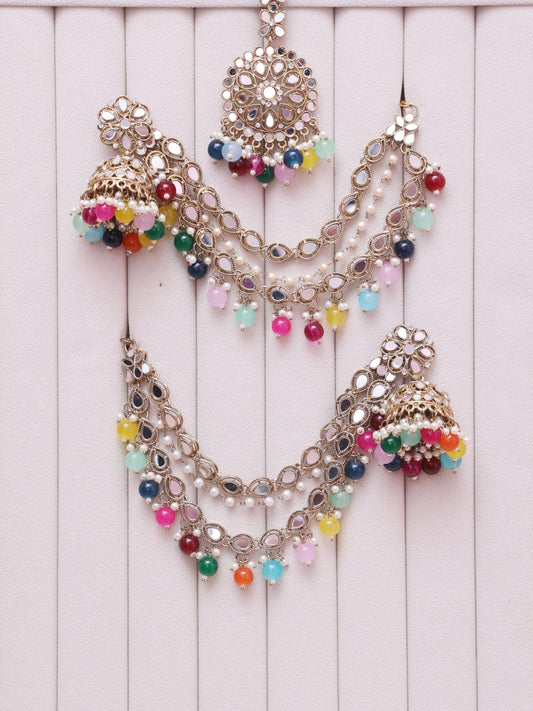 Multicolor Tama Sagara Jhumkis with Tika