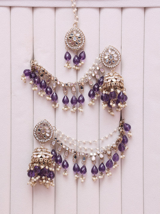 Purple Zara Sahara Jhumkis with Tika