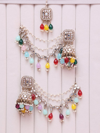 Multicolor Sabita Sahara Jhumkis with Tika