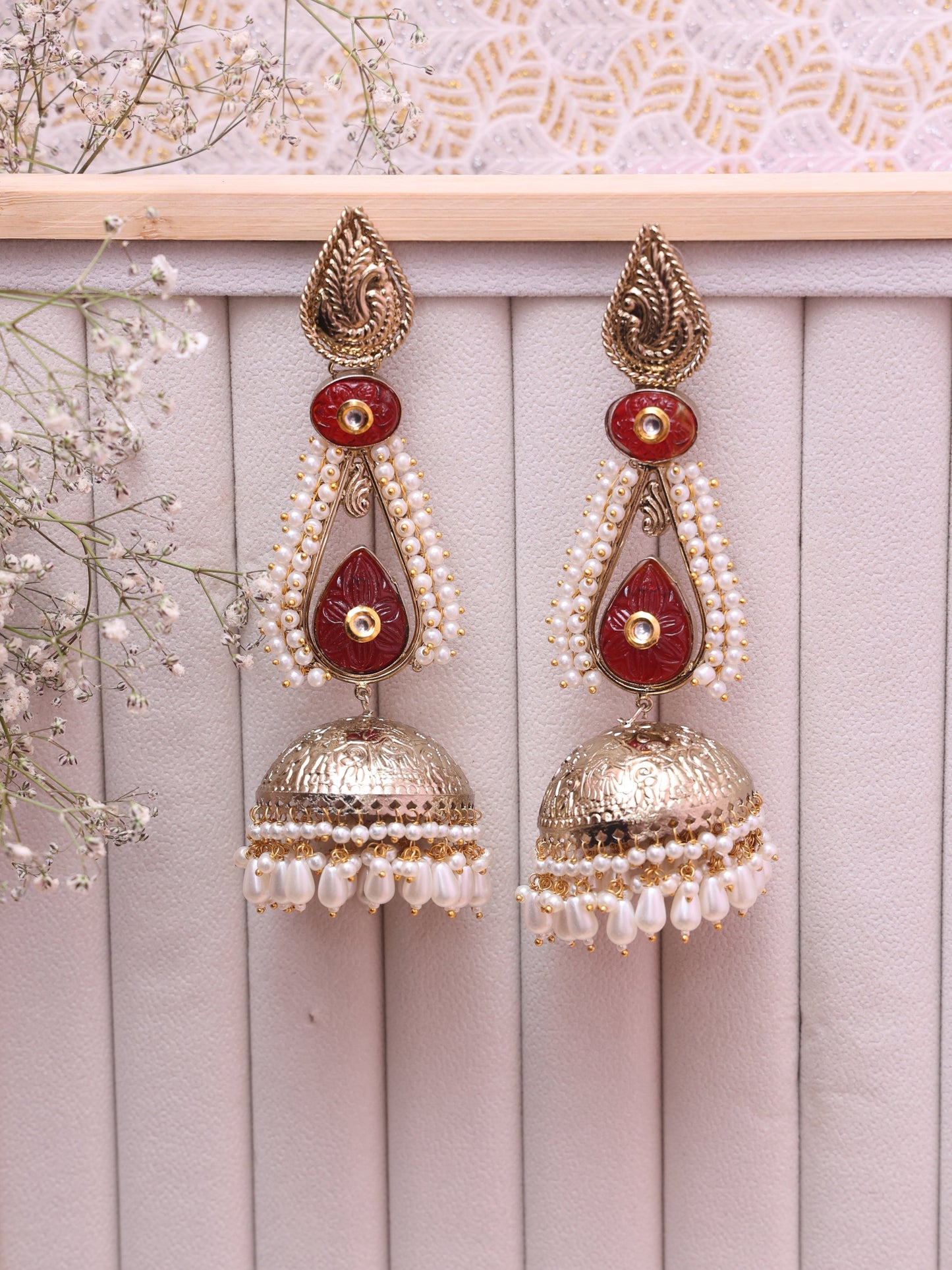 Red Chaaya Premium Brass Earrings