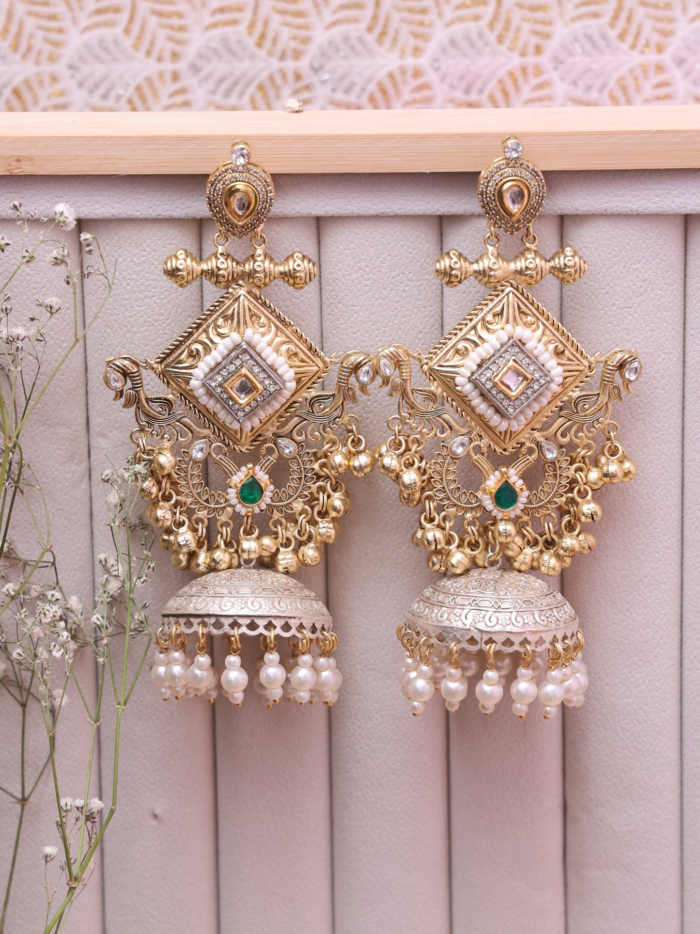 Gold & Silver Fazeela Premium Brass Jhumkis