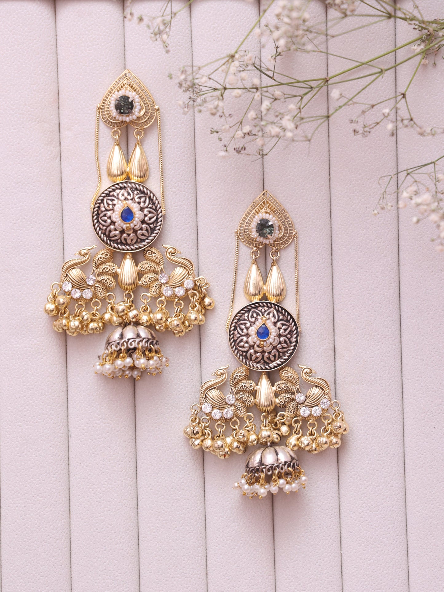 Blue Bahuputri Premium Brass Jhumkis