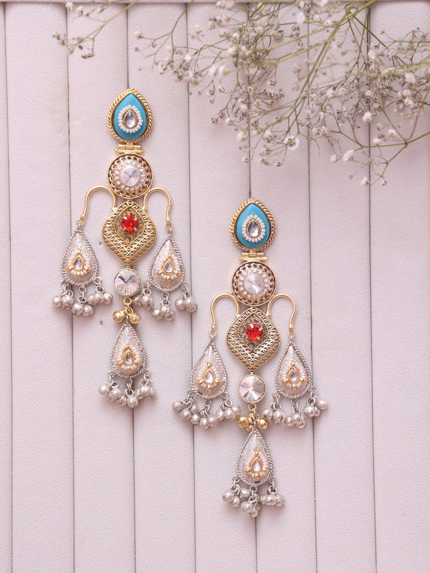 Multicolor Ekacandra Premium Brass Jhumkis