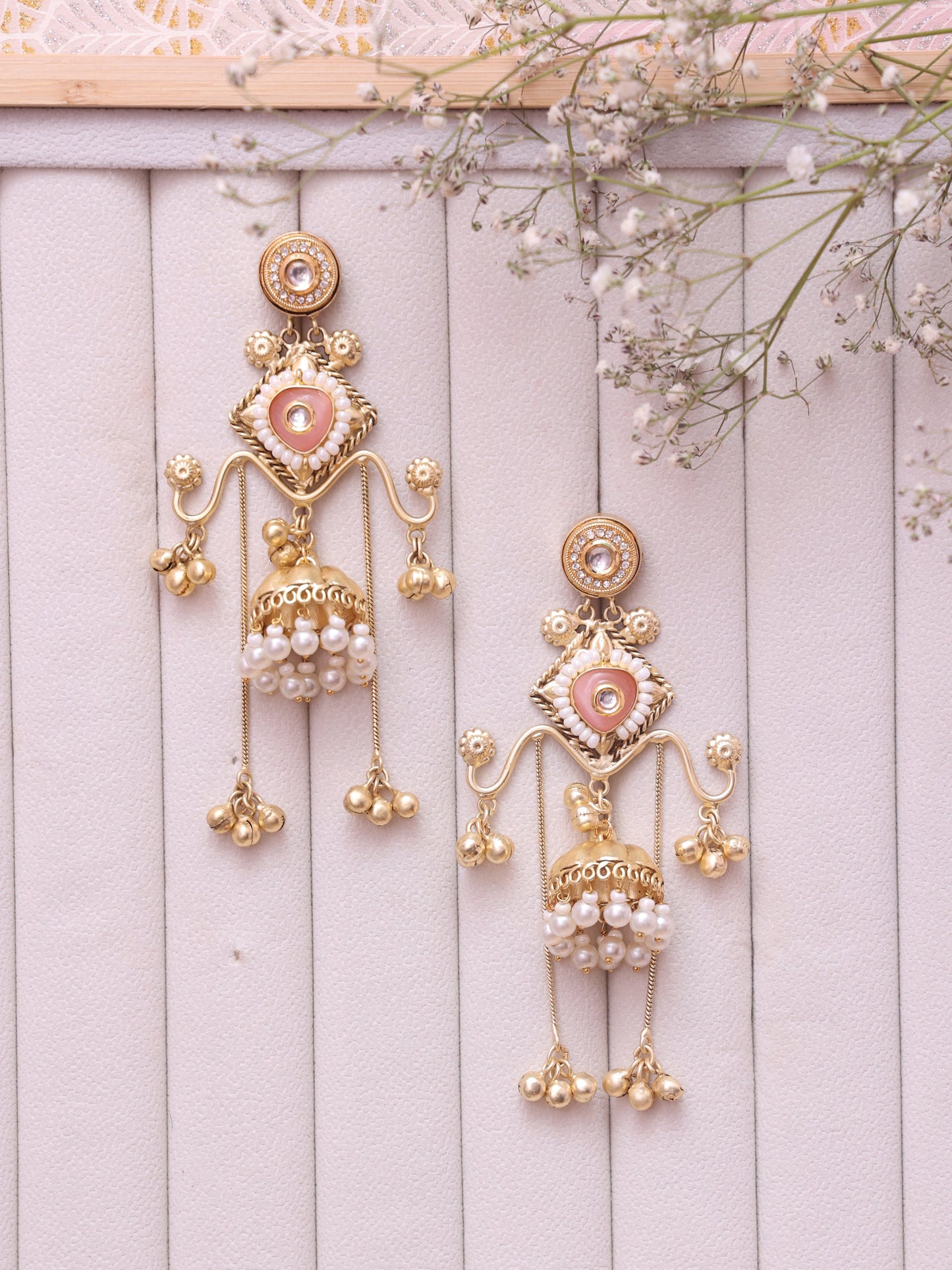 Baby Pink Hansapada Premium Brass Earrings