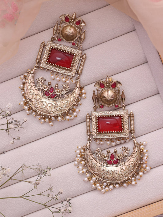 Red Yamrutha Premium Brass Earrings