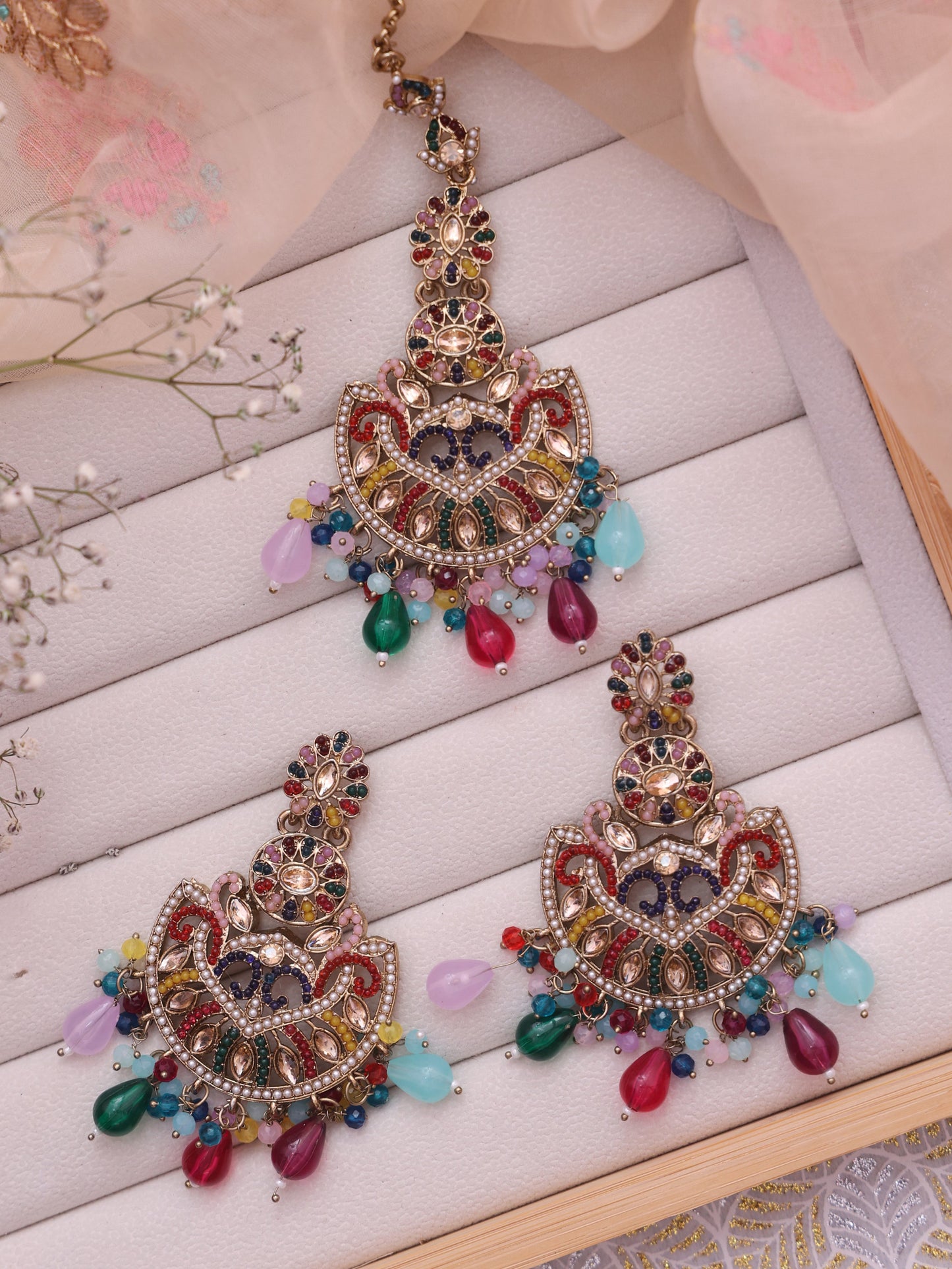 Multicolor Kajol Chandbalis with Tika