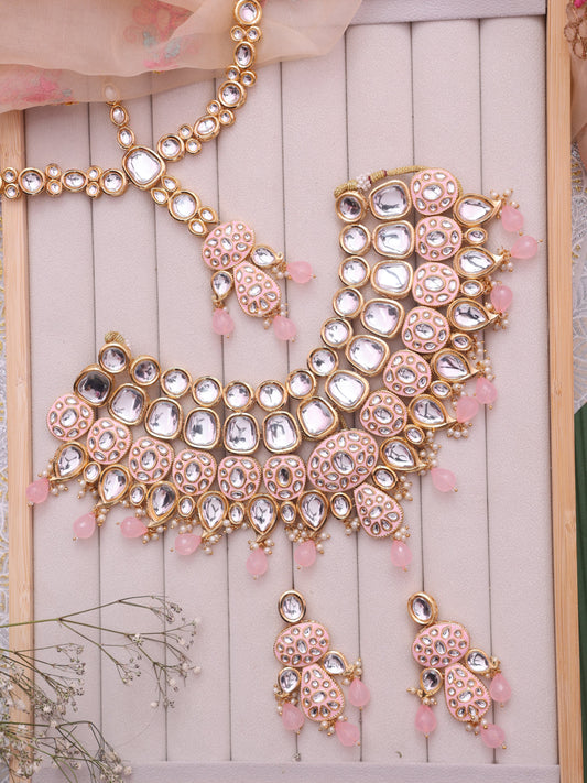 Baby Pink Yathika Bridal Necklace with Mathapatti