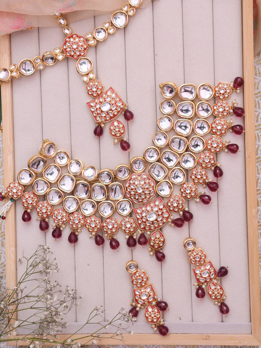 Maroon Yathika Bridal Necklace with Mathapatti