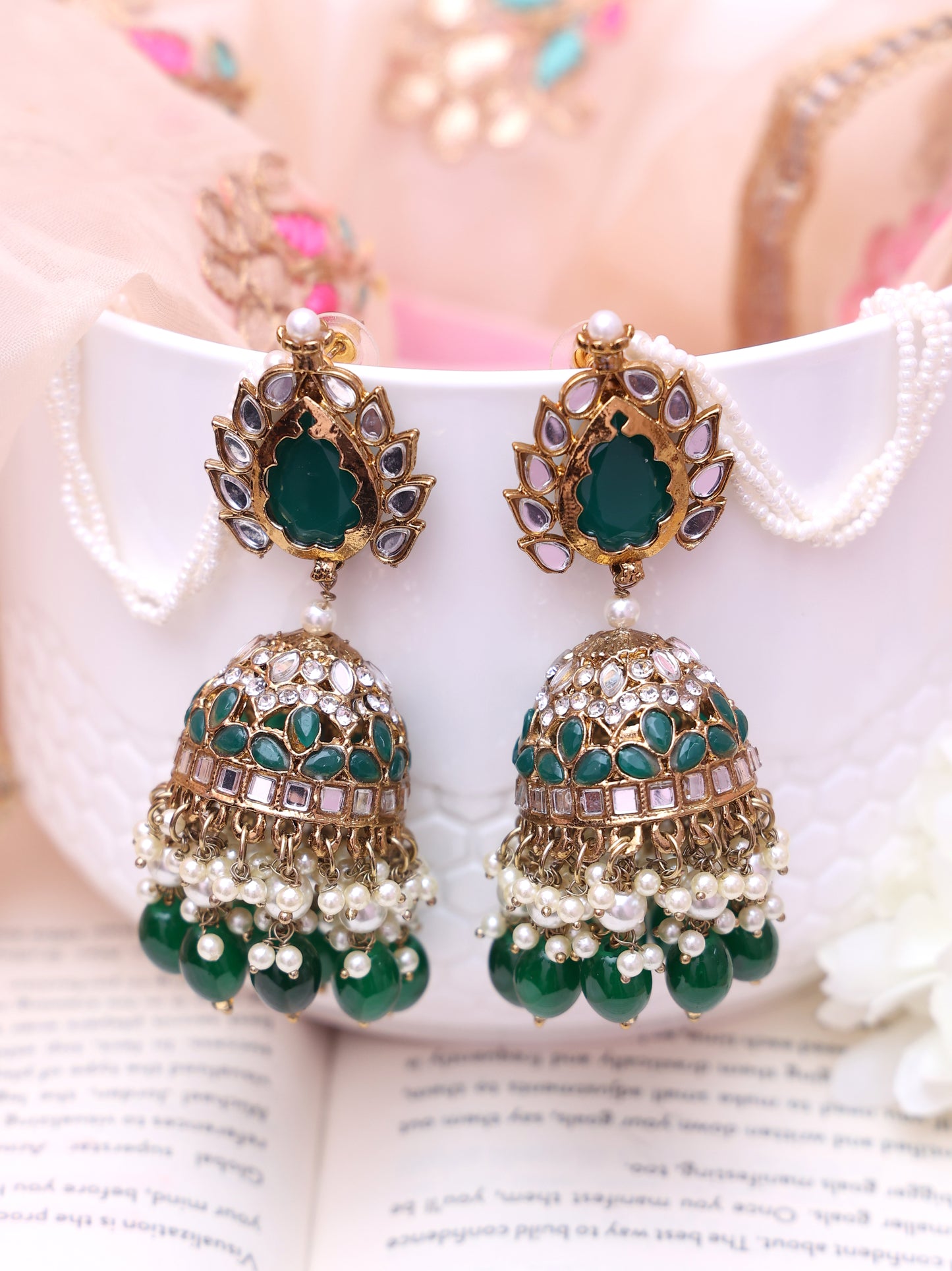 Emerald Green Mysa  Jhumkis