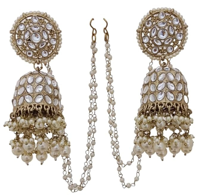 White Vidya Jhumkis with Tikka