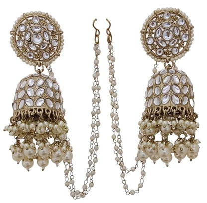White Vidya Jhumkis with Tikka