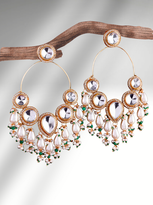White Kiara Chandbalis - Premium Polki