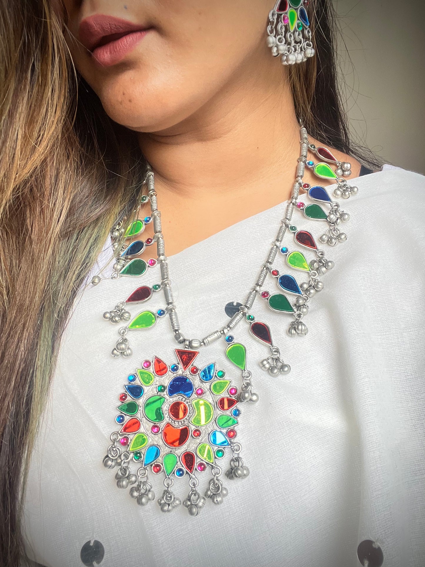 Multicolor Kanhai Oxidised Necklace Set