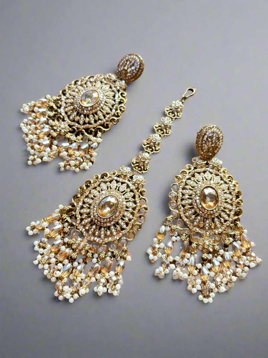 Campaign Golden Sidra Jhumka and Tika Set