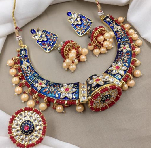 Royal Blue Meenakari Hasli Necklace Set