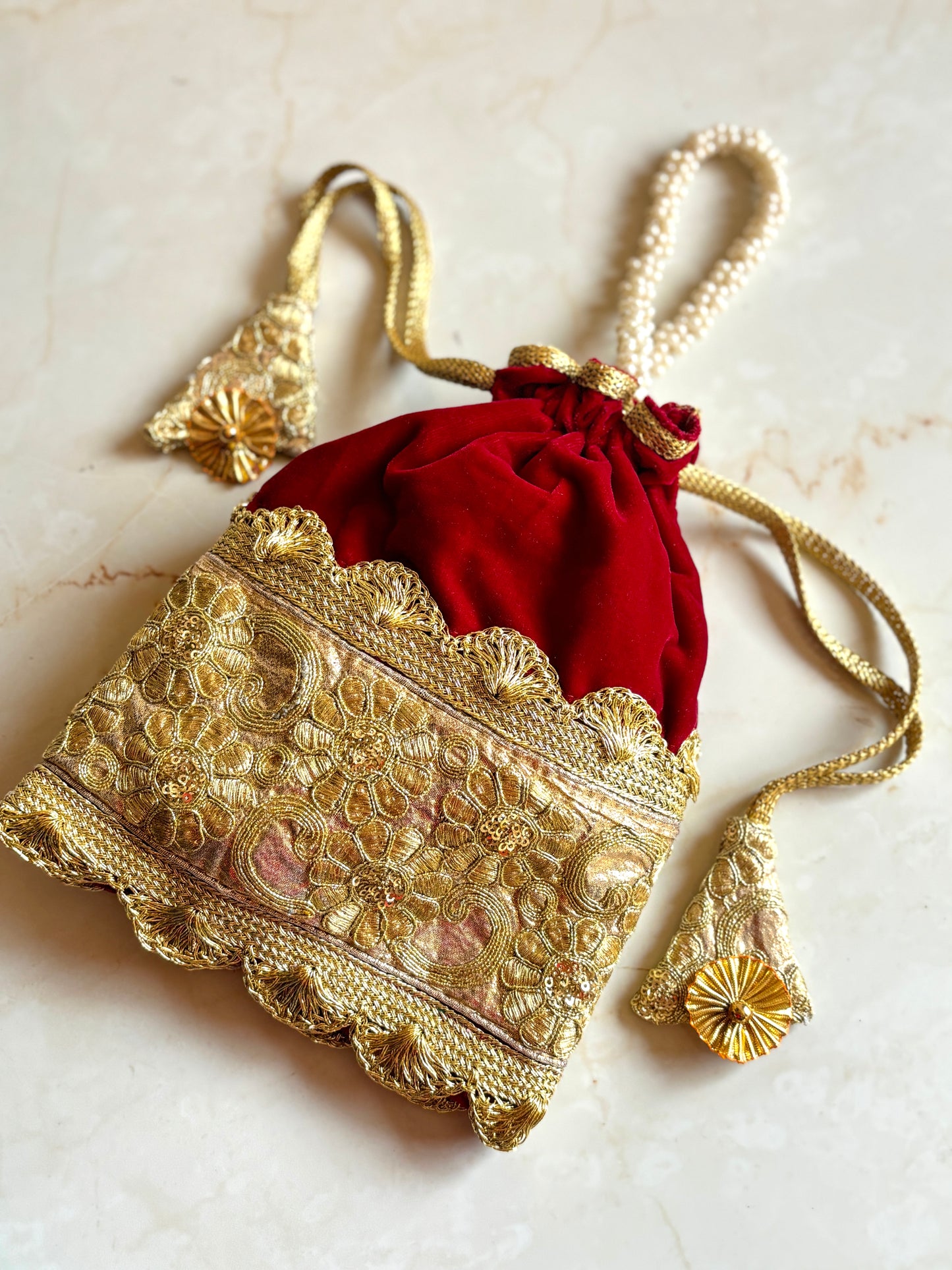 Golden & Red Designer Bollywood Potli Bag