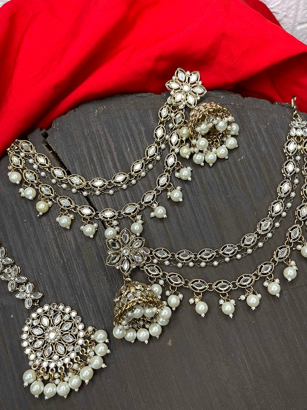 White Tama Sahara Jhumkis with Tika