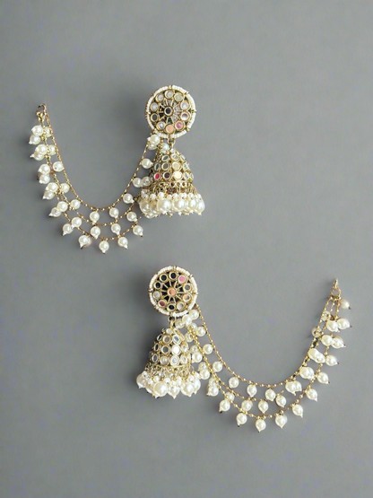 White Kuntish Jhumkis with Sahara (Earchain)