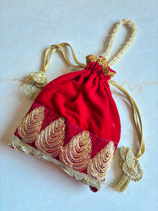 Red Velvet Aasmi Potli Batwa Bag