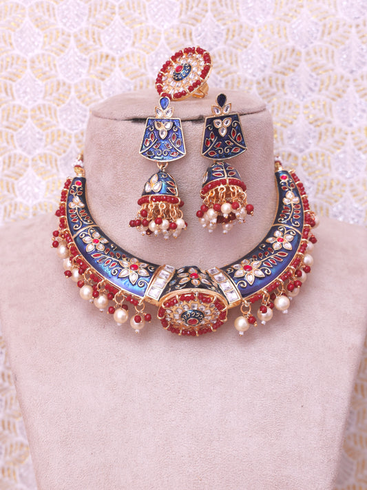 Royal Blue Meenakari Hasli Necklace Set