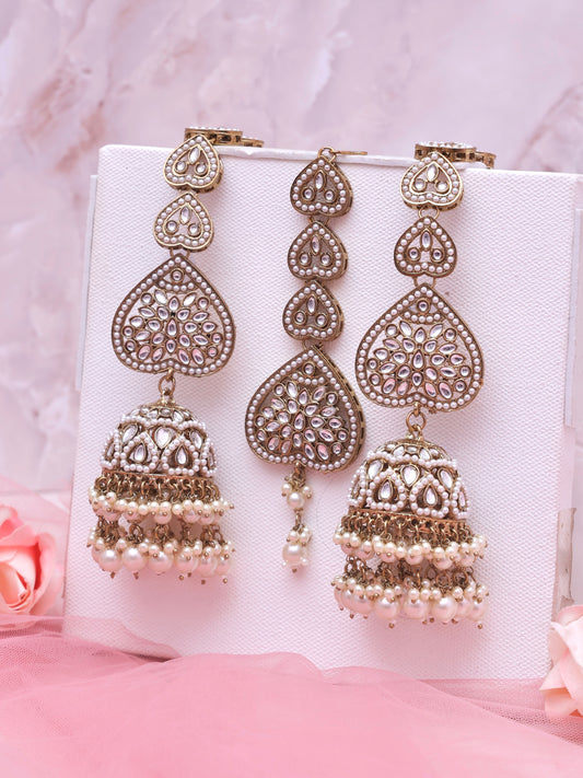 New White Zainab Jhumkis and Tika Set