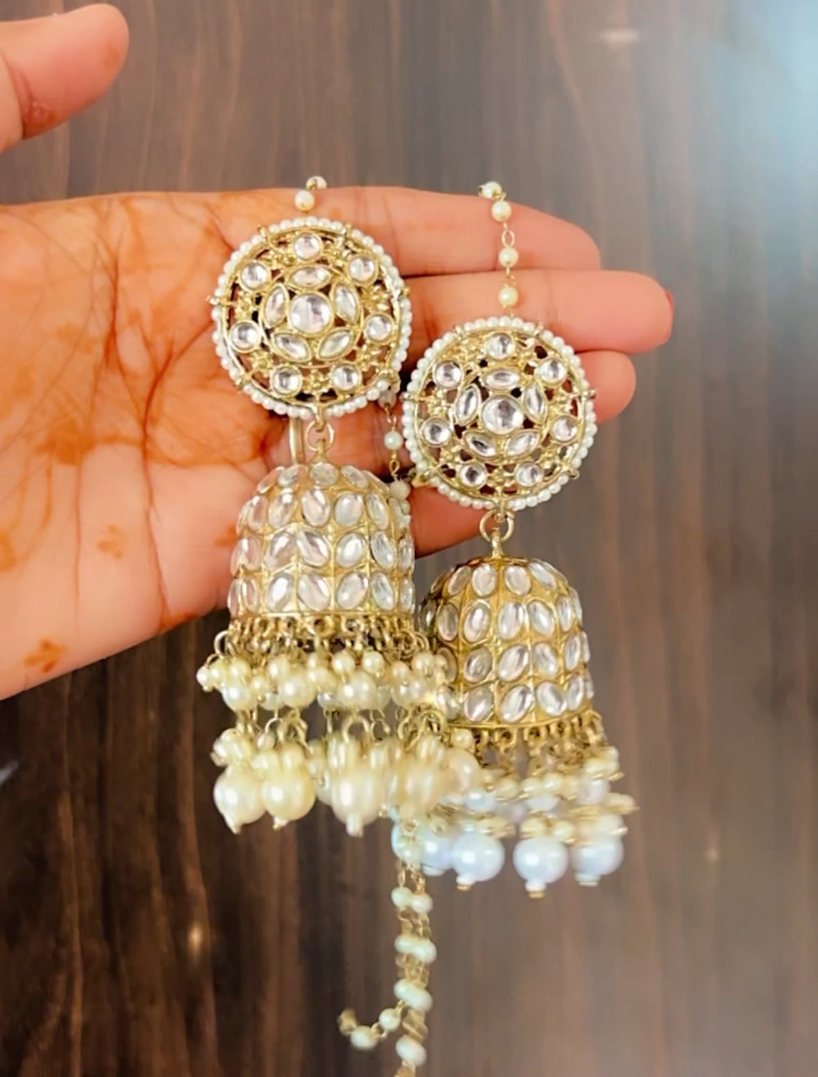 White Vidya Jhumkis with Tikka