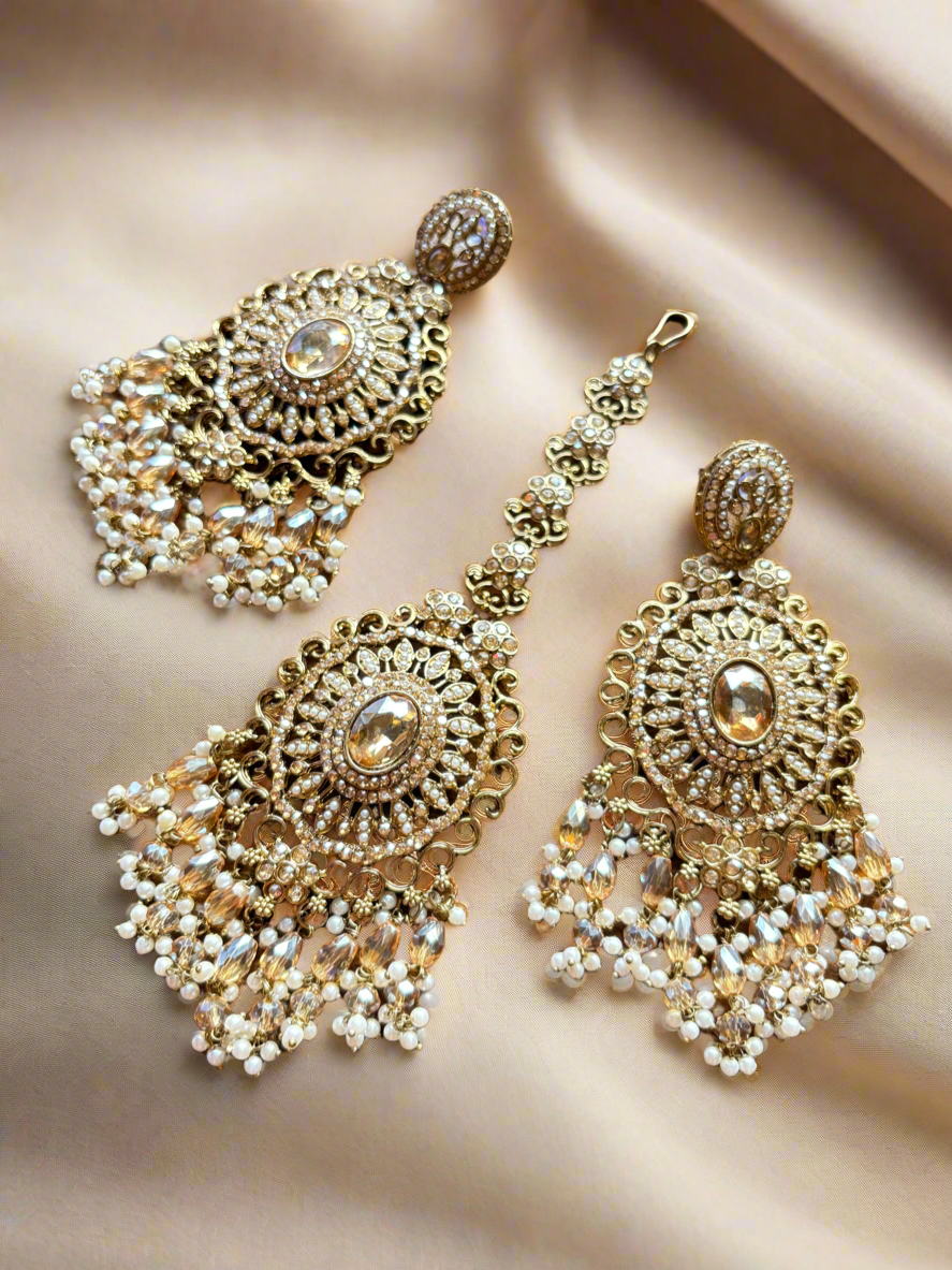 Campaign Golden Sidra Jhumka and Tika Set