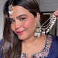 White Madhuri Jhumkis with Tika